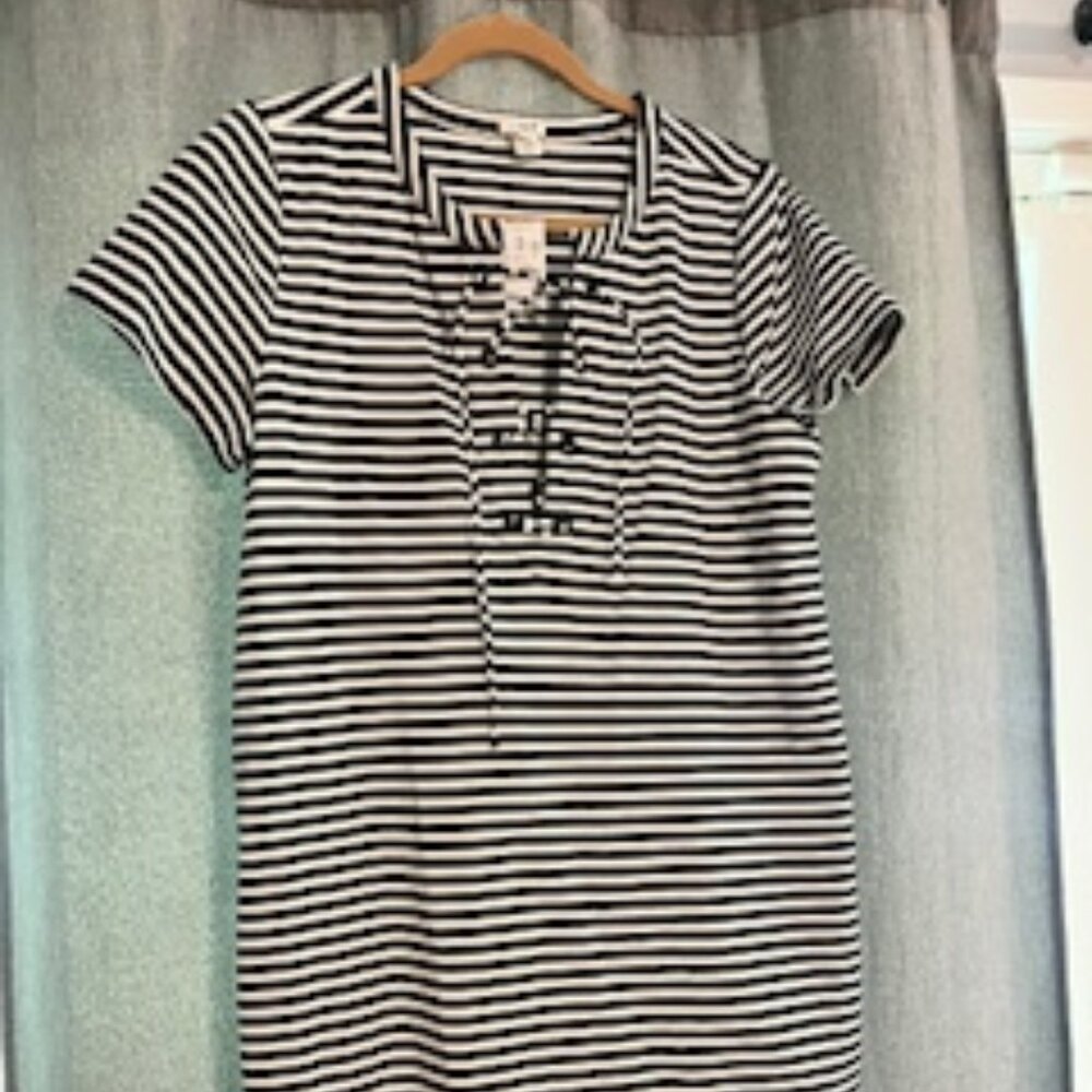 J. Crew factory NWT striped lace up knit t-shirt dress woman's size Large